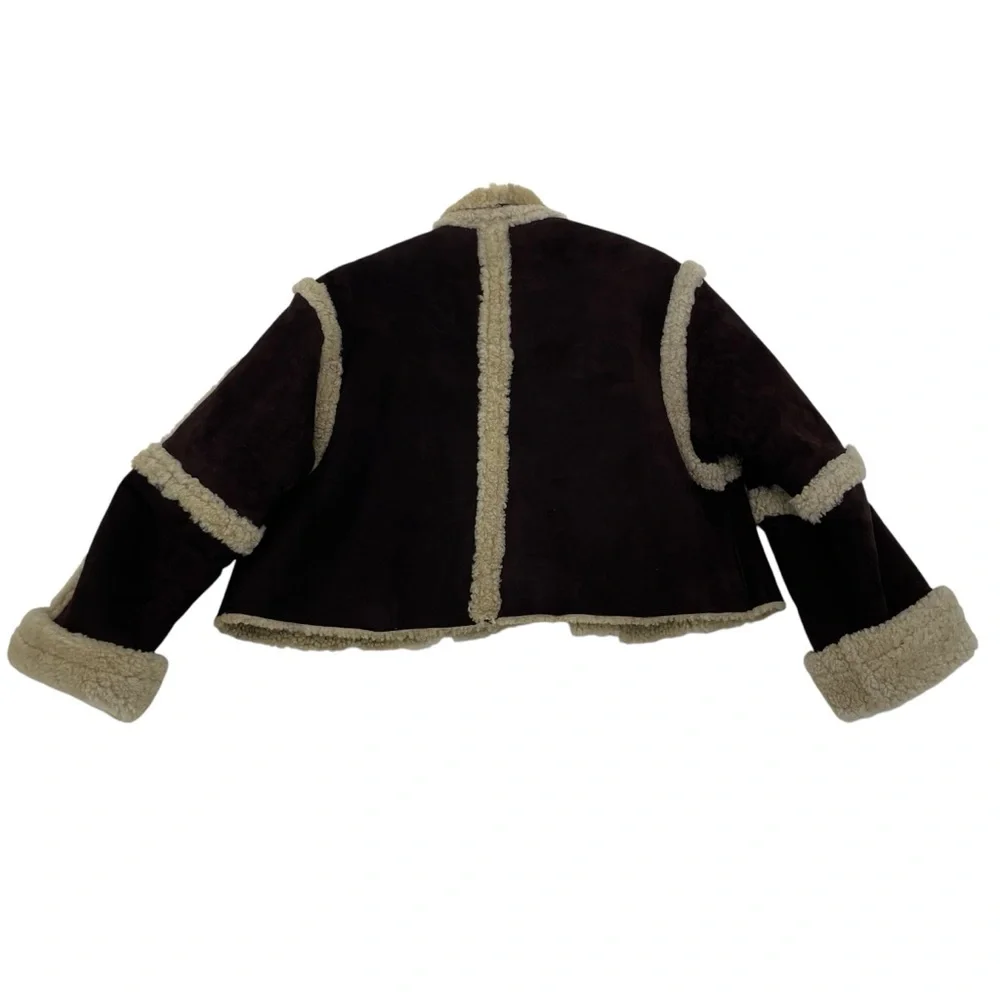 ❣️HP❣️Vakko Shearling & Suede Coat Large Brown/Natural - Picture 10 of 14